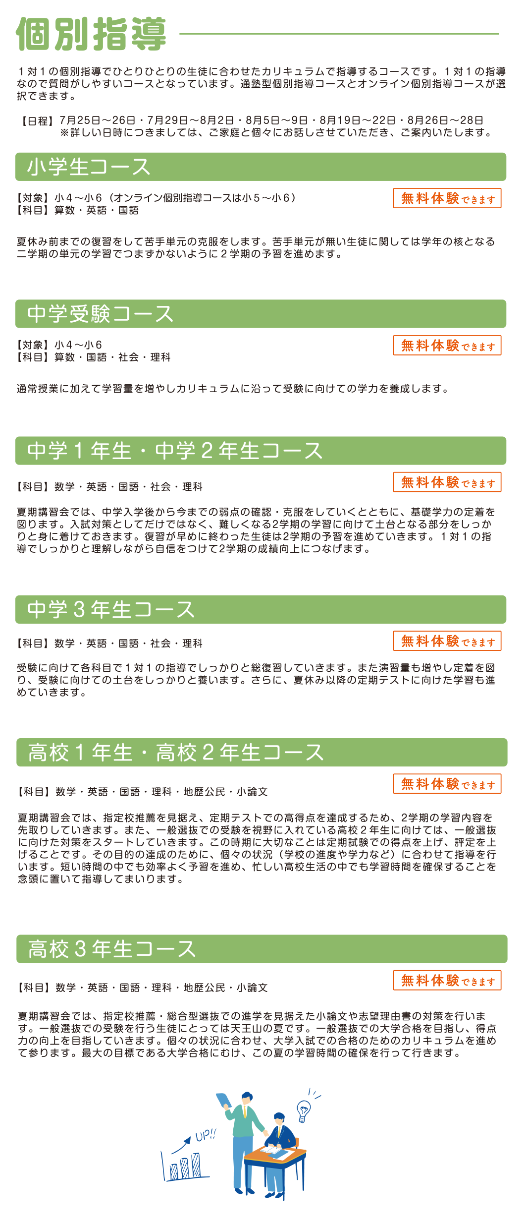 夏期講習会 高校生・個別指導