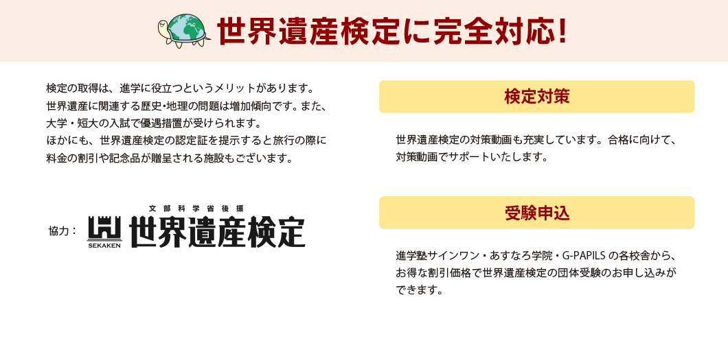 世界遺産検定に完全対応! 検定対策 受験申込